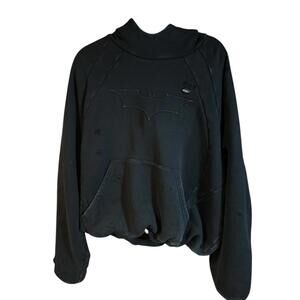Black Batman Themed Hoodie Sweatshirt with Distressed Look